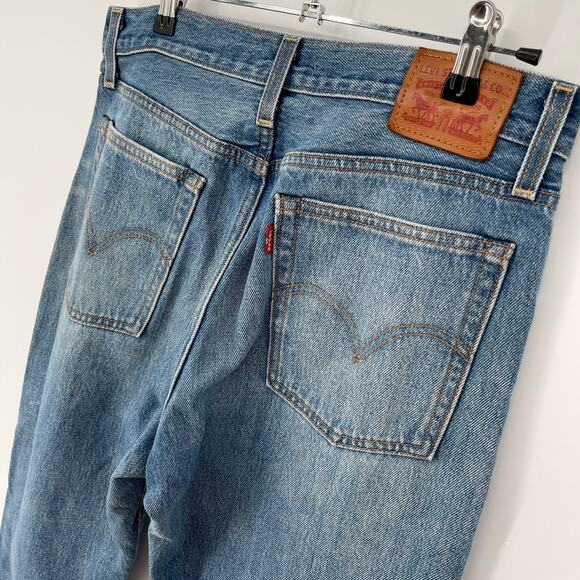 Levi's Wedgie Straight Jeans Women's Size 29 Cotton Button Fly Crop Blue Raw Hem - Picture 6 of 11